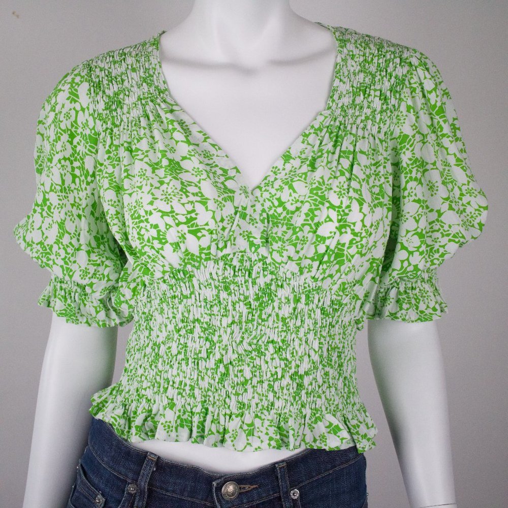 Faithfull the Brand Lini Smocked Crop Top | Freja Floral Print | Size M